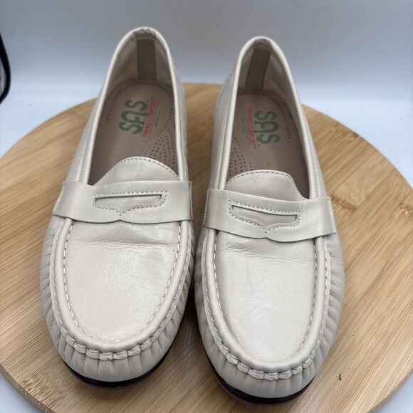 SAS TriPad Comfort Leather Penny Loafers Ivory Bone Slip On Shoes Women’s 9M - Picture 3 of 11